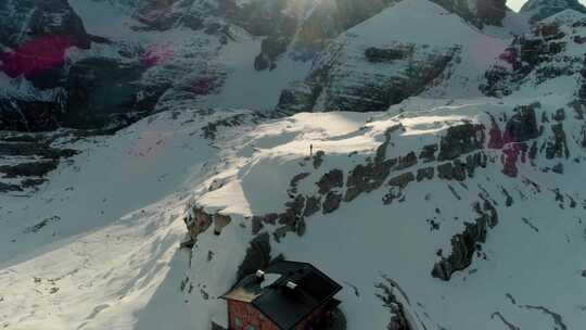 4k航拍房屋雪山南极北极冰原冰山