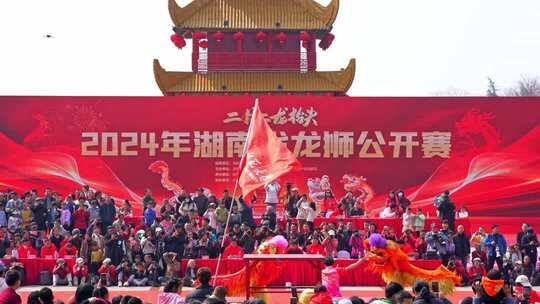 喜庆祥和的舞龙舞狮表演