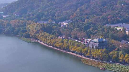 浙江杭州西湖景区宝石山保俶塔航拍北山街素