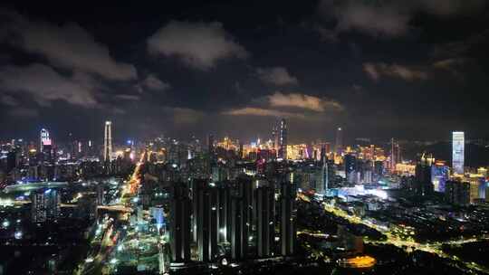 航拍深圳市区城市建筑群夜景