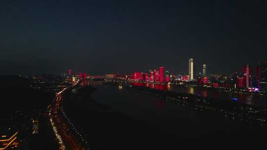 长沙橘子洲头夜景航拍