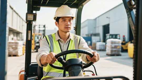 工人驾驶叉车操作场景