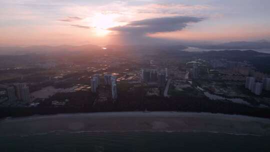 福建东山岛金銮湾海边日出航拍