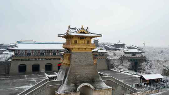 襄阳唐城下雪雪景航拍