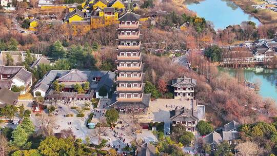 航拍瘦西湖风景区大明寺观音山园林寺庙