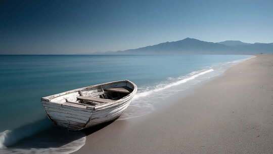 金色沙滩海浪轻拍扬帆远航日出日落唯美风光