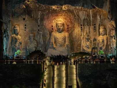 洛阳旅游龙门石窟节假日游客人流延时