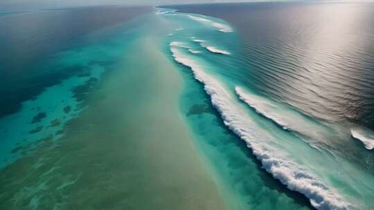 航拍大海海浪海岸线景观