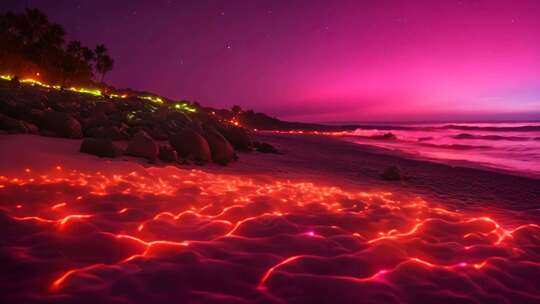 夜晚沙滩梦幻光影海景