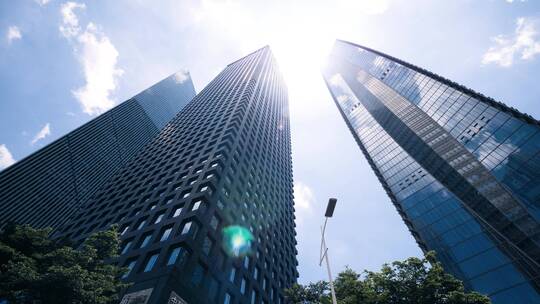 仰拍广州城市建筑，高楼大厦科技城市4k视频