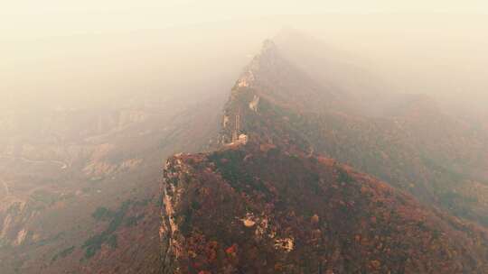 北京秋天司马台长城群山红叶大气航拍