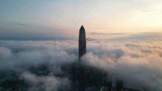 深圳平安金融中心，日出云海，平流雾