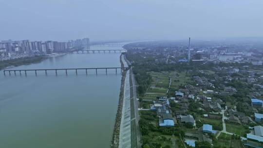 高清航拍四川乐山夹江断桥城市建筑视频素材模板下载