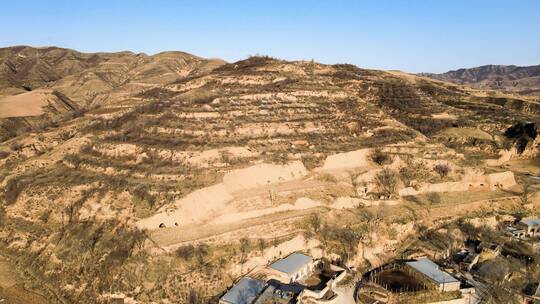 陕北黄土高原农村山地丘陵风景航拍视频素材模板下载
