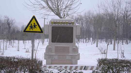 4K大雪里普法石碑道路交通法遵守交规