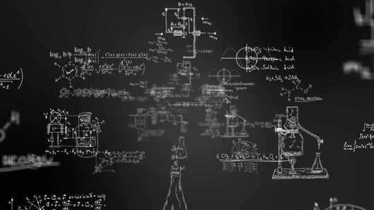  化学实验分子公式粉笔字穿梭背景视频