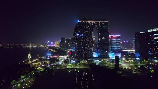 杭州滨江区杭州印夜景航拍4k