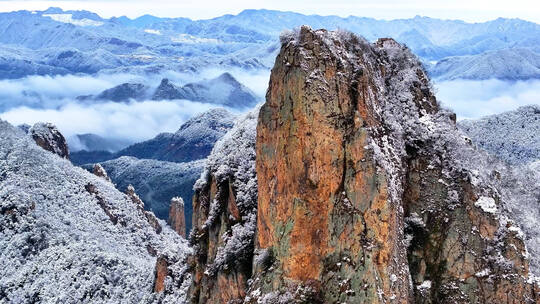 金华浦江仙华山冬天雪景航拍多视角