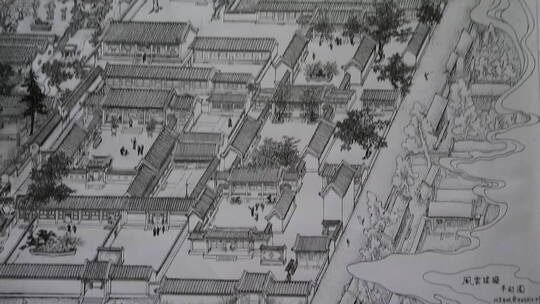 北京四合院建筑工程图工笔画人文古迹视频素材模板下载