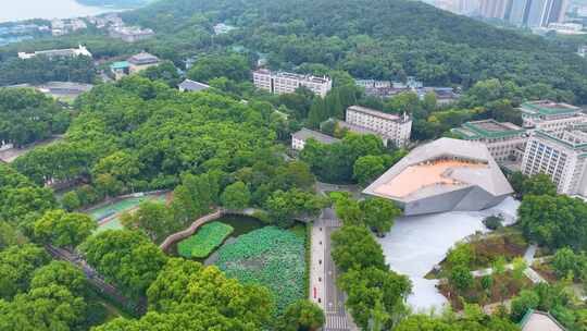 湖北武汉大学文理学部校区航拍校园珞珈山城