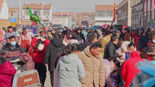 春节农村赶大集买年货视频素材模板下载