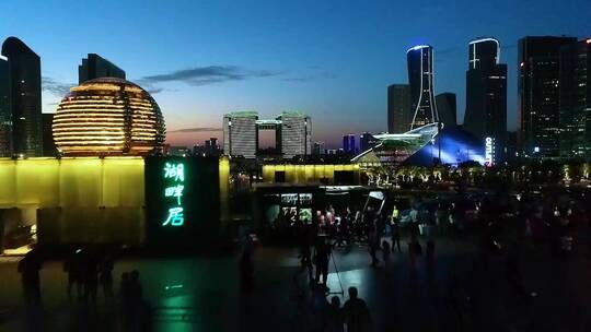 杭州城市阳台灯光秀航拍视频素材
