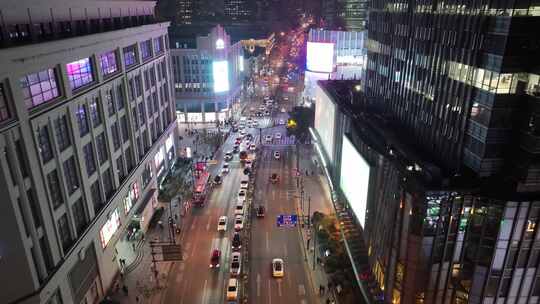 上海夜景航拍外滩南京东路黄浦区城市夜晚风