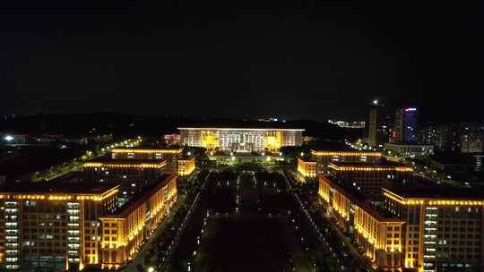 航拍福建泉州市政府市民广场夜景灯光