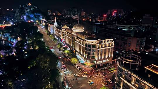 广西柳州城市夜景航拍