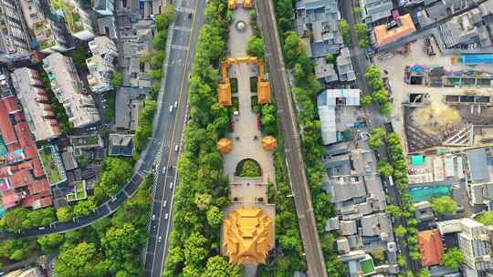 航拍武汉城市旅游地标古建筑黄鹤楼街景