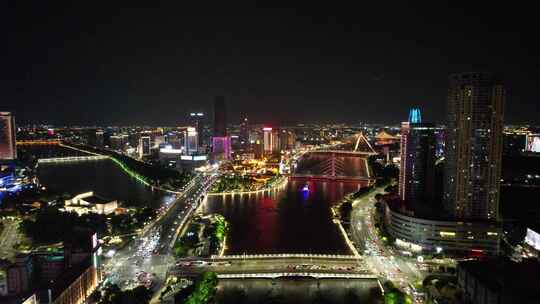 浙江宁波城市夜景灯光航拍