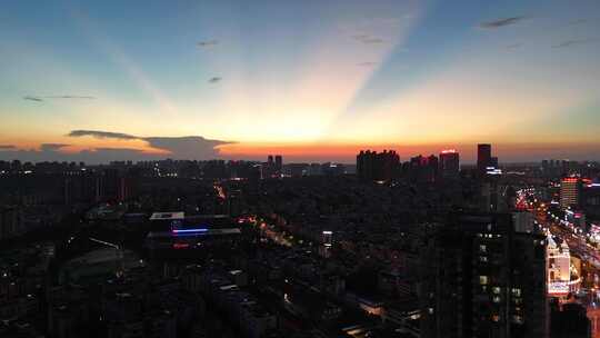 航拍四川泸州晚霞夜景