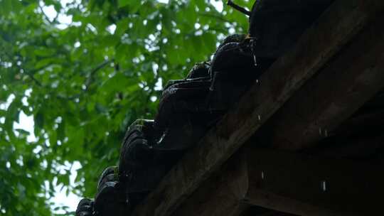 下雨 雨季梅雨天江南老房子屋檐雨