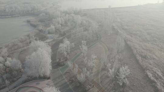 中国北方冬季雾凇冰雪冬至大寒唯美户外航拍