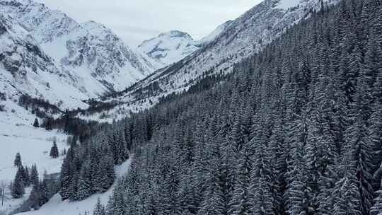 白雪覆盖的山脉的无人机镜头