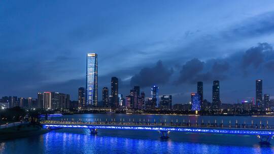 延时航拍夜晚深圳市区CBD现代都市风光