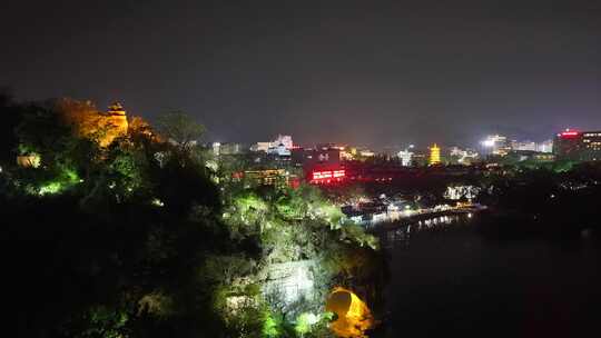 航拍广西桂林象山景区夜景