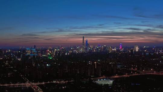 上海傍晚大气夜景全景航拍