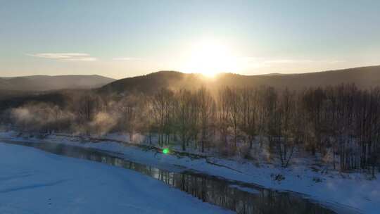 雪原冰河冻雾阳光