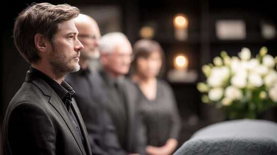 葬礼上肃穆的送别亲人场景