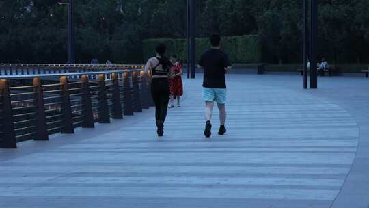 成都怡心湖 公园湖畔 散步跑步夜景