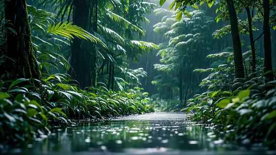 森林下雨热带雨林潮湿大自然