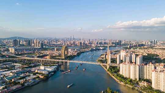 广州圆大厦和东沙大桥延时摄影航拍4k视频素材模板下载
