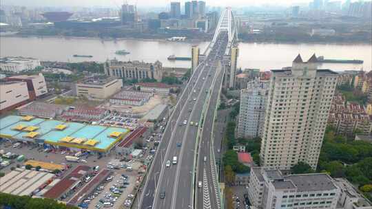 上海市黄浦区卢浦大桥车流延时风景视频素材