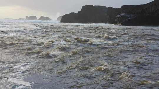 黑沙，海滩，海，冰岛