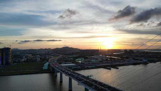 广东深中通道，中山大桥日落夜景