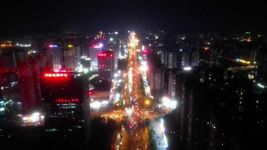 航拍四川内江汉安大道夜景