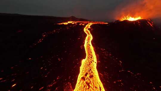 火山喷发岩浆涌动爆发实拍FPV无人机航拍