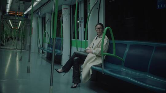 女人坐在地铁里视频素材模板下载