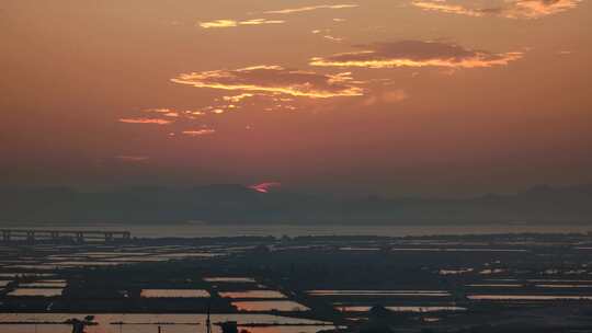 水田日落晚霞延时摄影